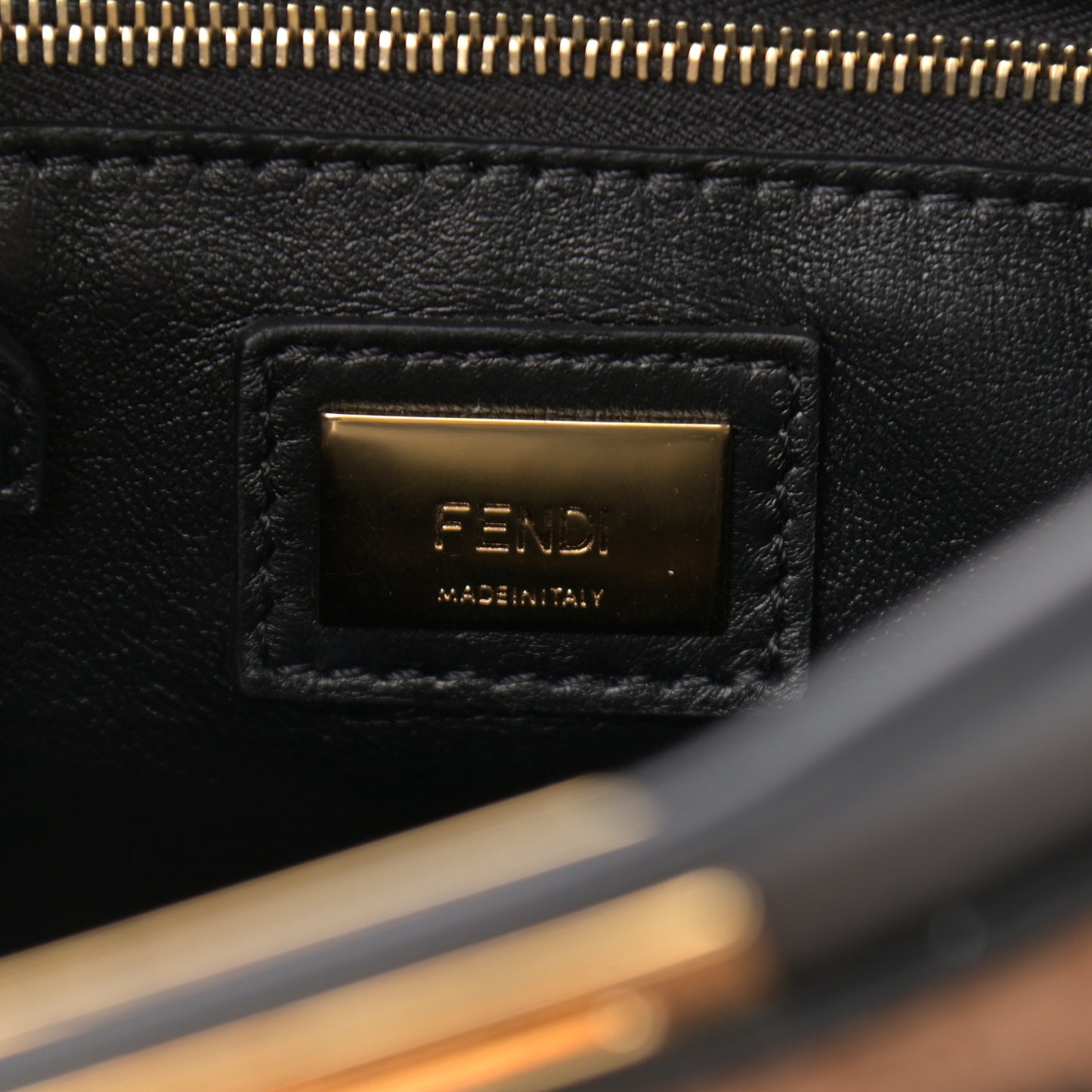 Shearling Nappa Macro FF 1974 Mini Peekaboo Iconic Satchel Tobacco Black