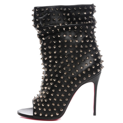 Christian Louboutin Nappa Guerilla 120 Spiked Open Toe Booties 38 Black 1 of 7
