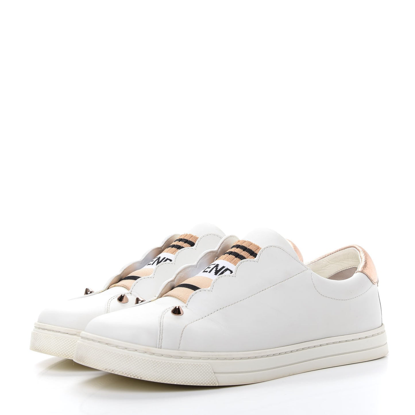 Vitello Lurex Rockoclick Slip On Sneakers 36.5 White Soap Rose Gold