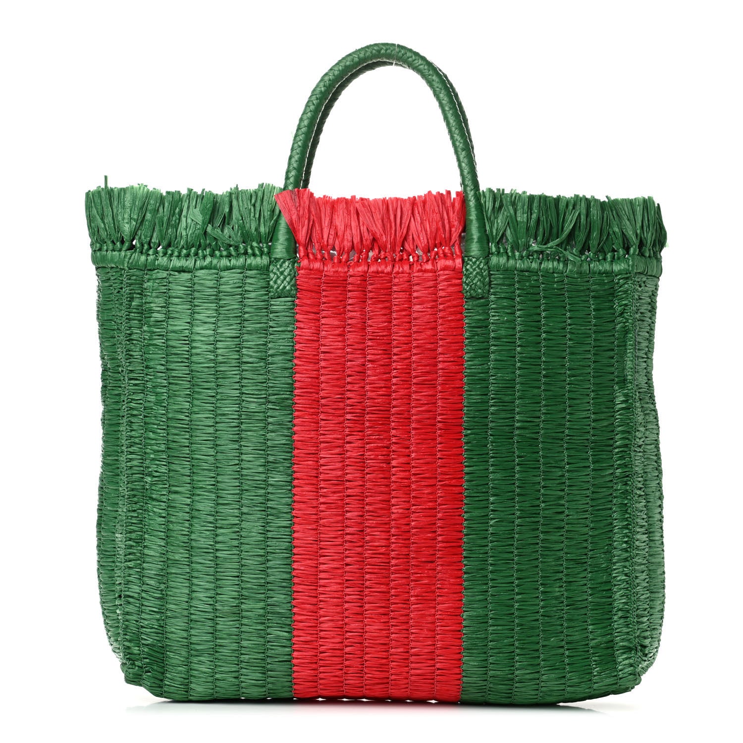 Gucci Raffia Linen Web Cestino Tote Bag Red Green 1 of 4