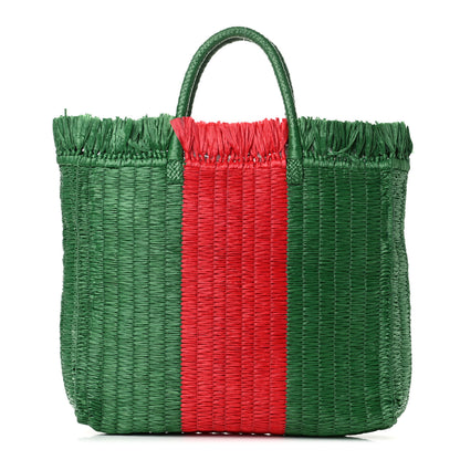 Gucci Raffia Linen Web Cestino Tote Bag Red Green 1 of 4