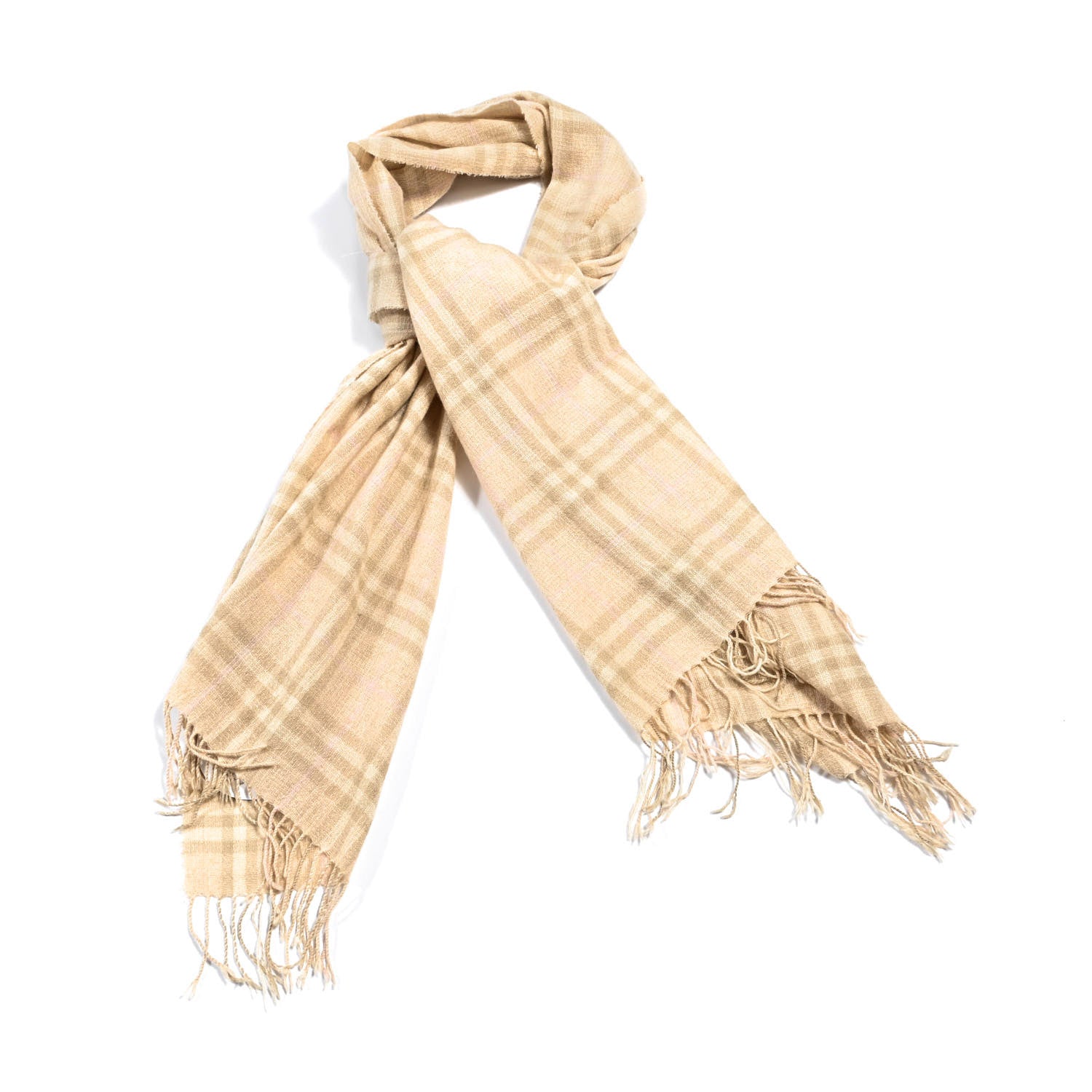 Burberry Cashmere Vintage Check Fringe Scarf Beige 1 of 3