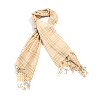 Burberry Cashmere Vintage Check Fringe Scarf Beige 1 of 3