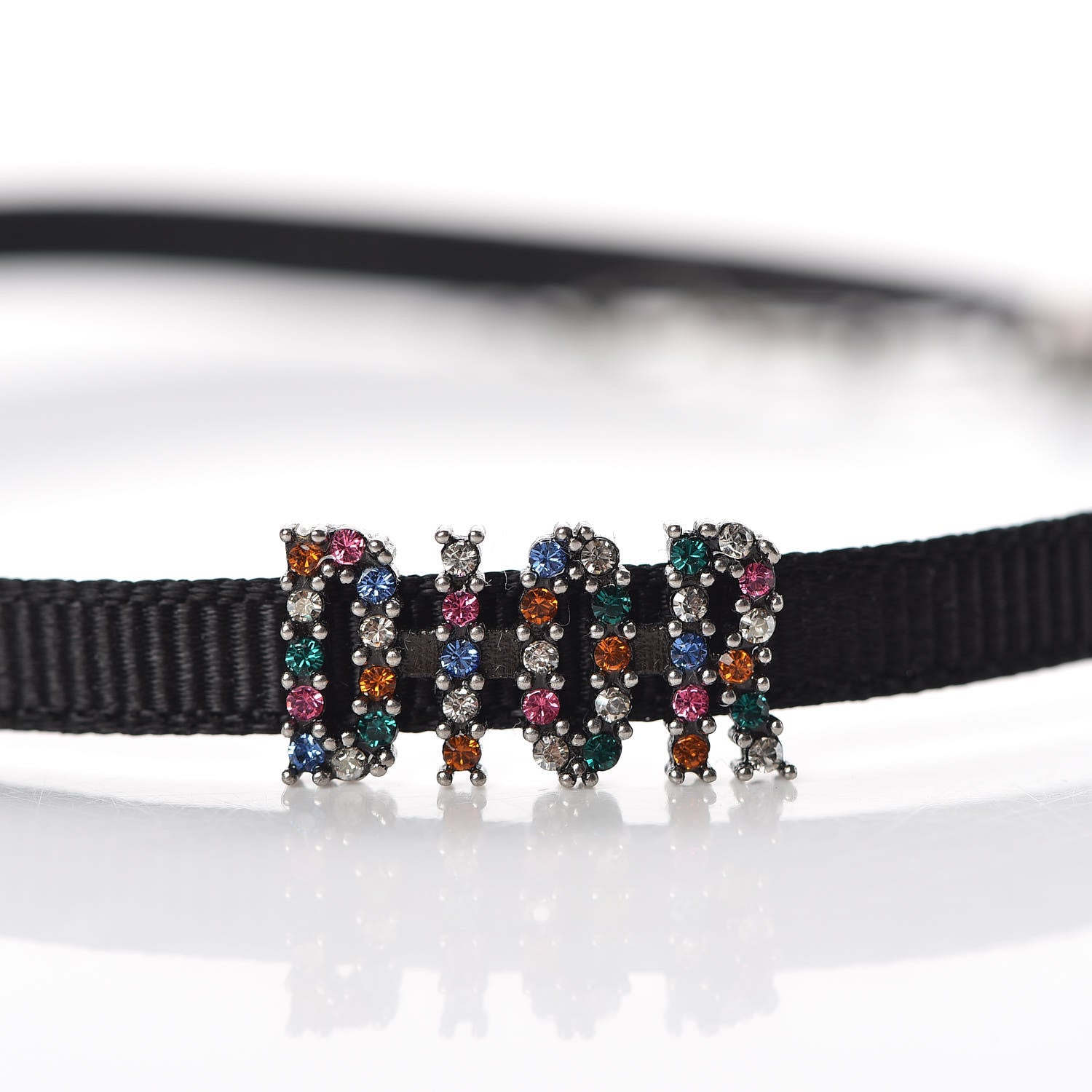 Christian Dior Grosgrain Ribbon Crystal Dior Logo Choker Necklace Multicolor 6 of 6