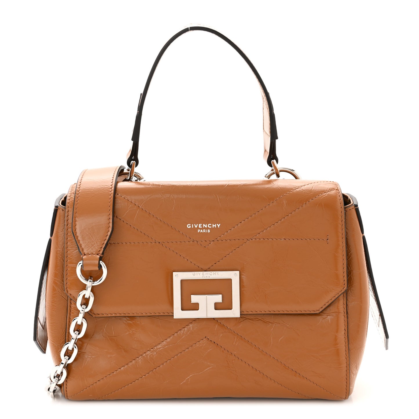 Creased Patent Calfskin Small ID Flap Tan