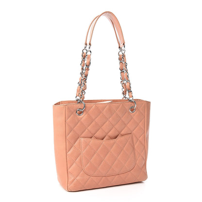 Chanel Caviar Quilted Petit Shopping Tote PST Light Red 3 of 17