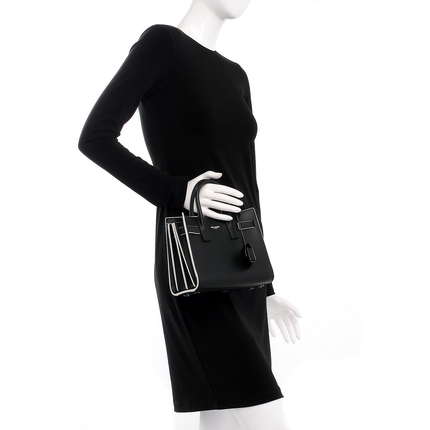 Grained Calfskin Nano Sac De Jour Black White