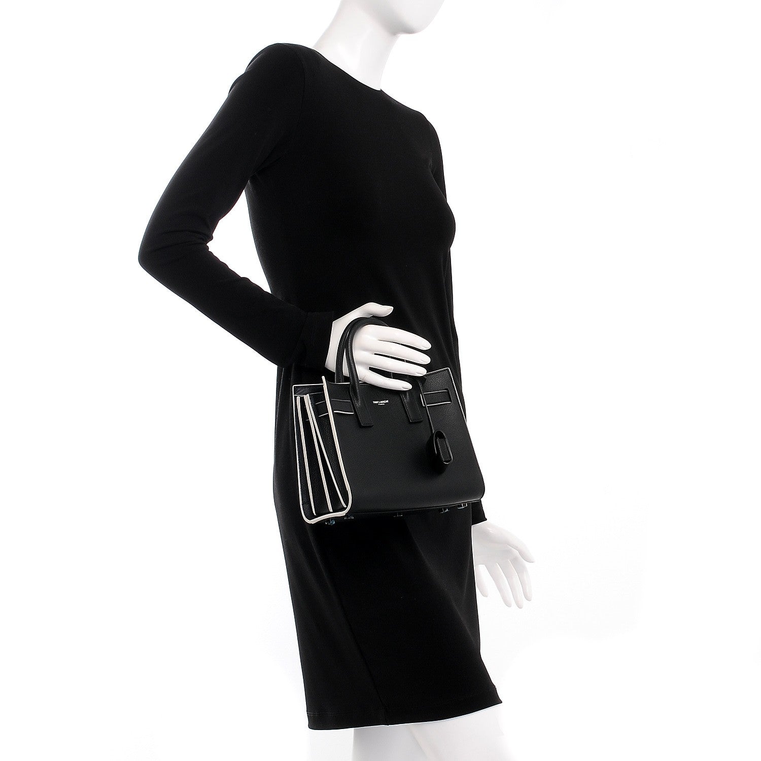 Saint Laurent Grained Calfskin Nano Sac De Jour Black White 3 of 8