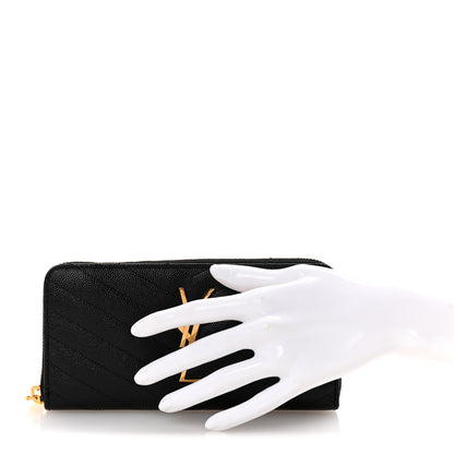 Saint Laurent Grain De Poudre Matelasse Chevron Monogram Zip Around Wallet Black 3 of 14
