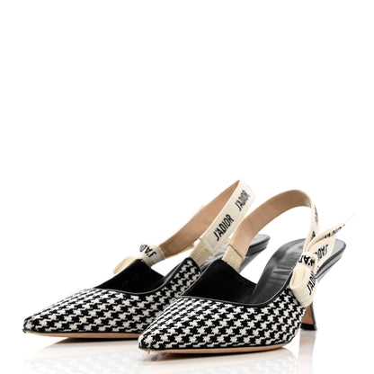 Christian Dior Wool Ribbon Houndstooth J'Adior Slingback 65mm Pumps 40 Black White 3 of 14