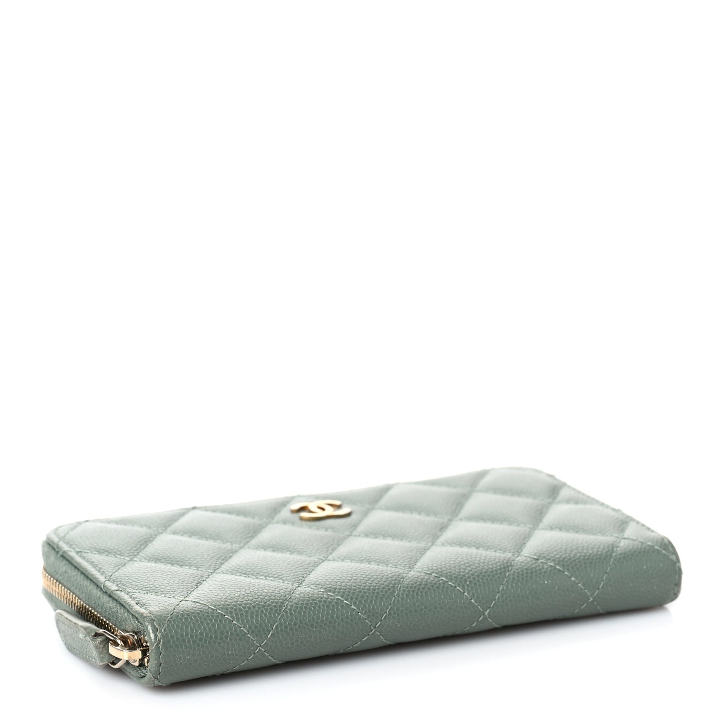 Iridescent Caviar Quilted Medium Zip Around Wallet Light Green
