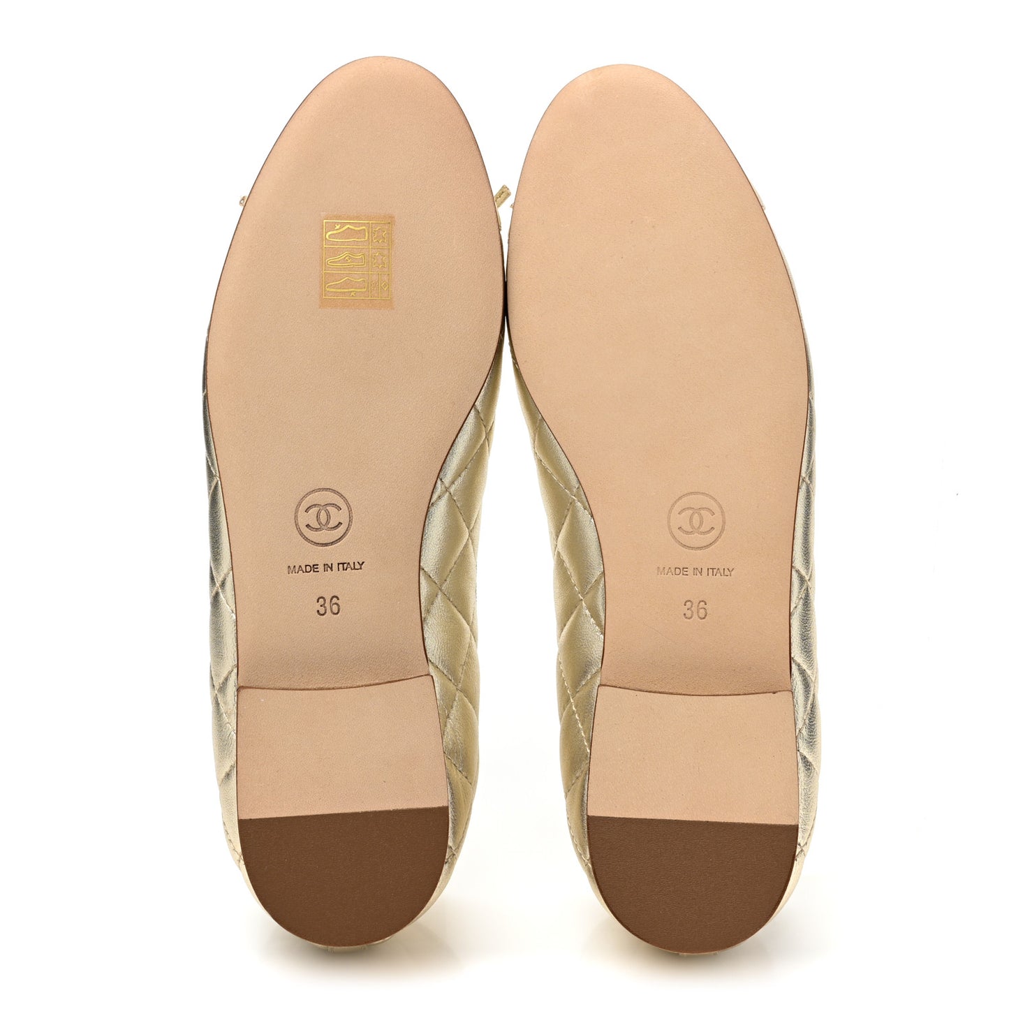 Metallized Lambskin Quilted CC Cap Toe Ballerina Flats 36 Gold