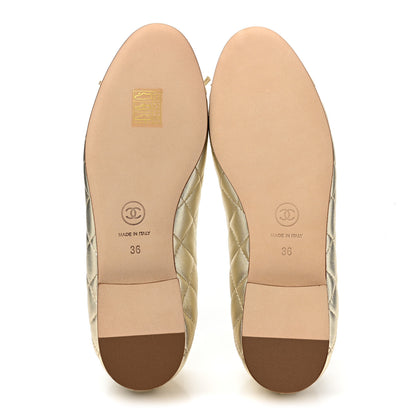 Chanel Metallized Lambskin Quilted CC Cap Toe Ballerina Flats 36 Gold 5 of 9