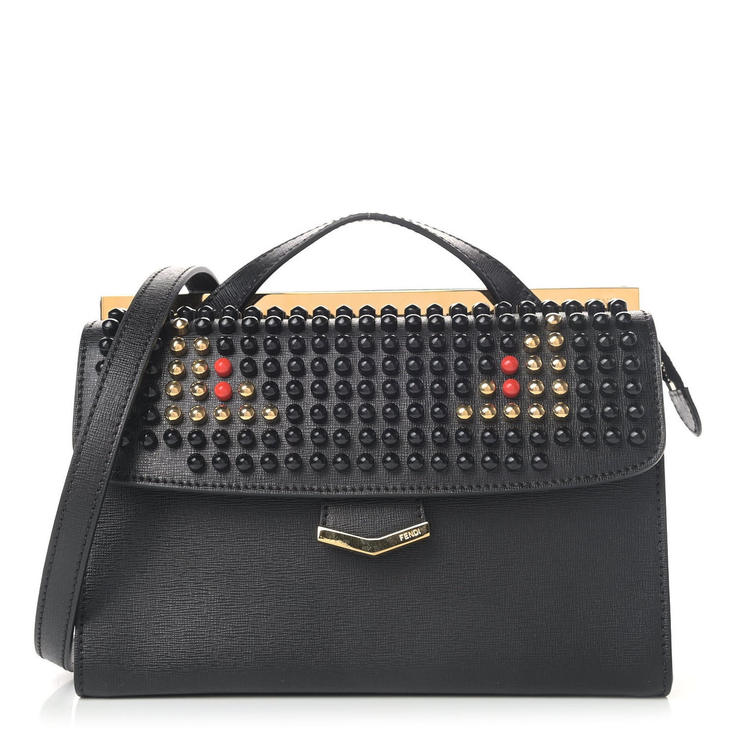 Vitello Elite Studded Monster Mini Demi Jour Shoulder Bag Black