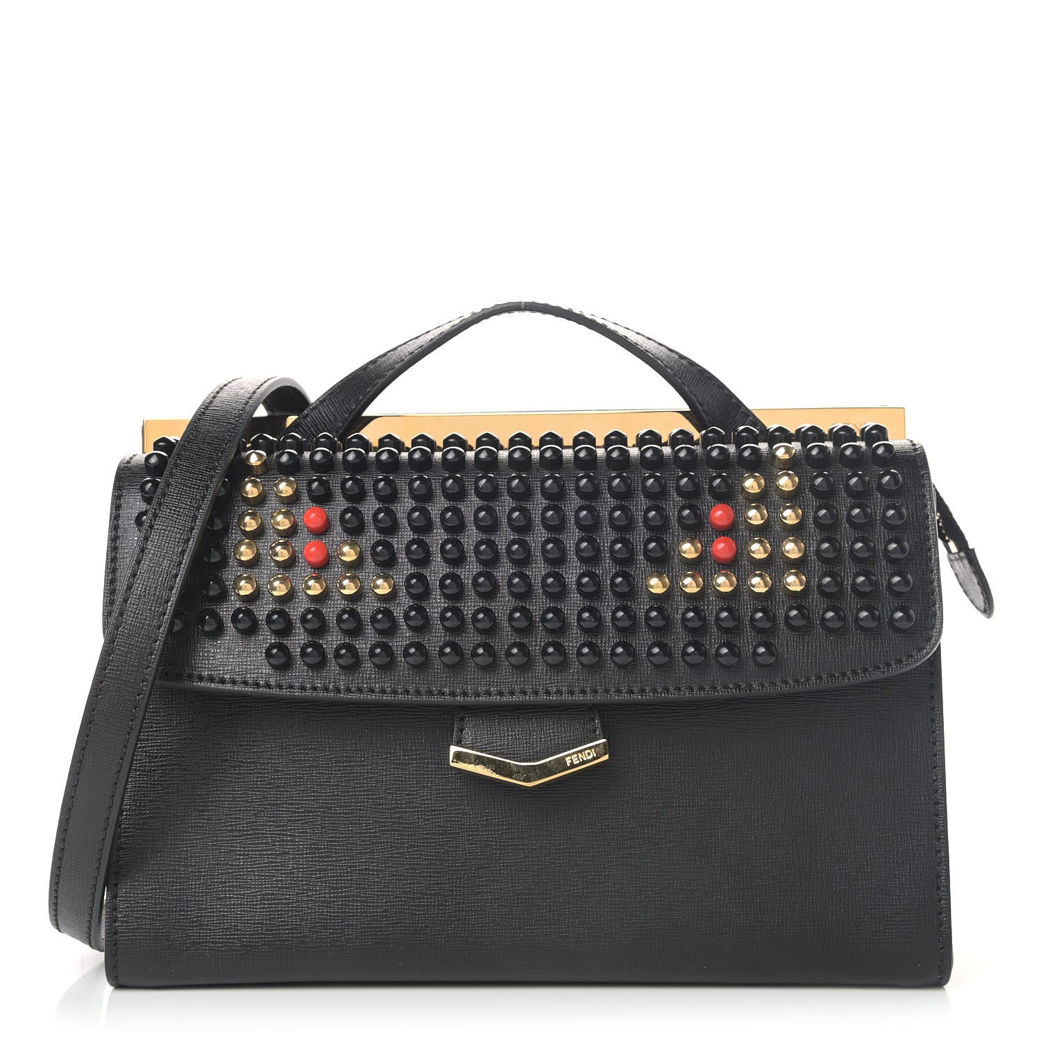 Fendi Vitello Elite Studded Monster Mini Demi Jour Shoulder Bag Black 1 of 5