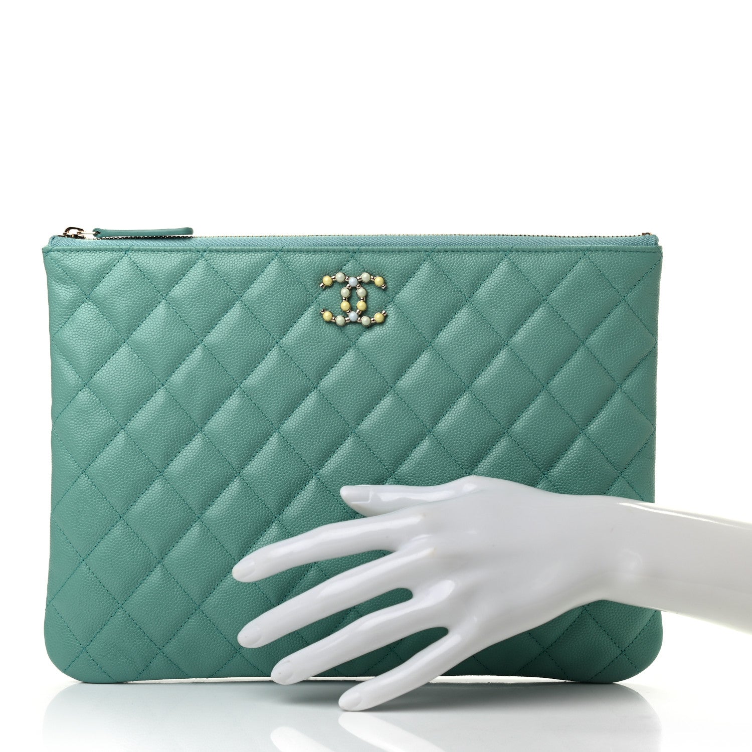 Chanel Caviar Quilted Coco Candy Medium Cosmetic Case Blue 2 of 8