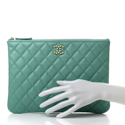 Chanel Caviar Quilted Coco Candy Medium Cosmetic Case Blue 2 of 8