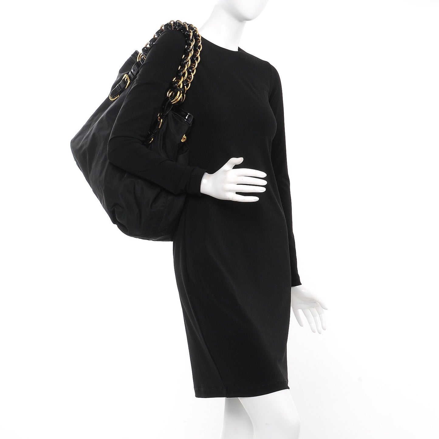 Tessuto Nylon Chain Shoulder Bag Nero Black