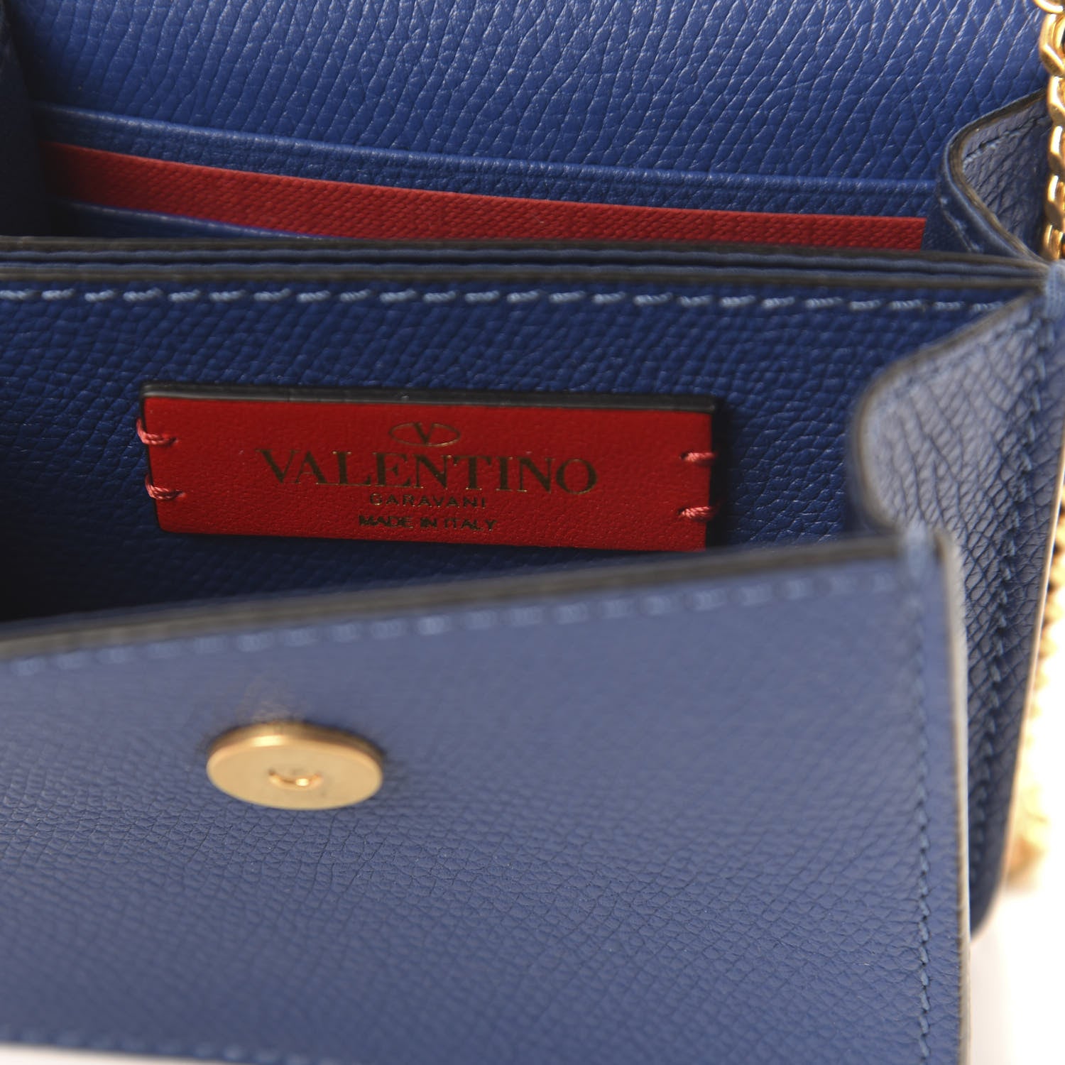 Valentino Garavani Grainy Calfskin VLogo Compact Wallet with Chain Blue 8 of 10