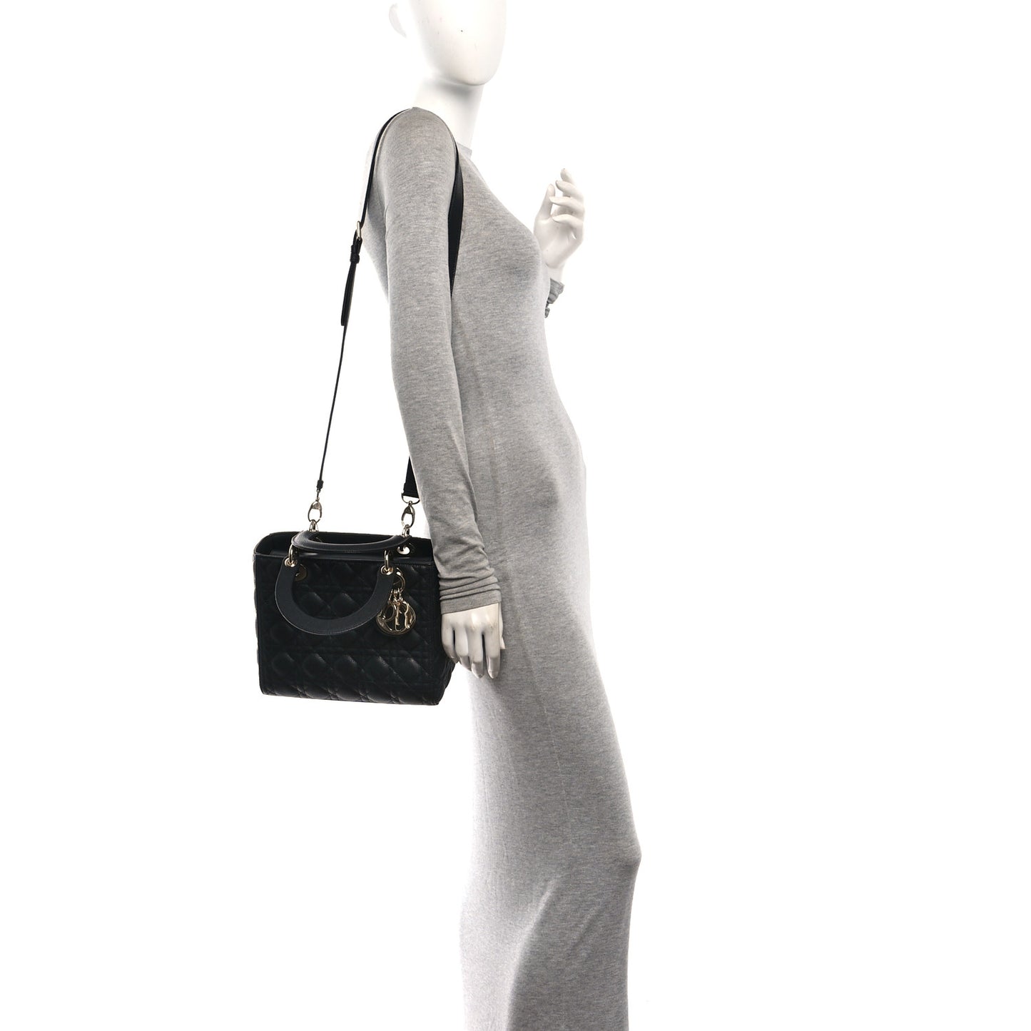 Grained Calfskin Cannage Medium Lady Dior Black