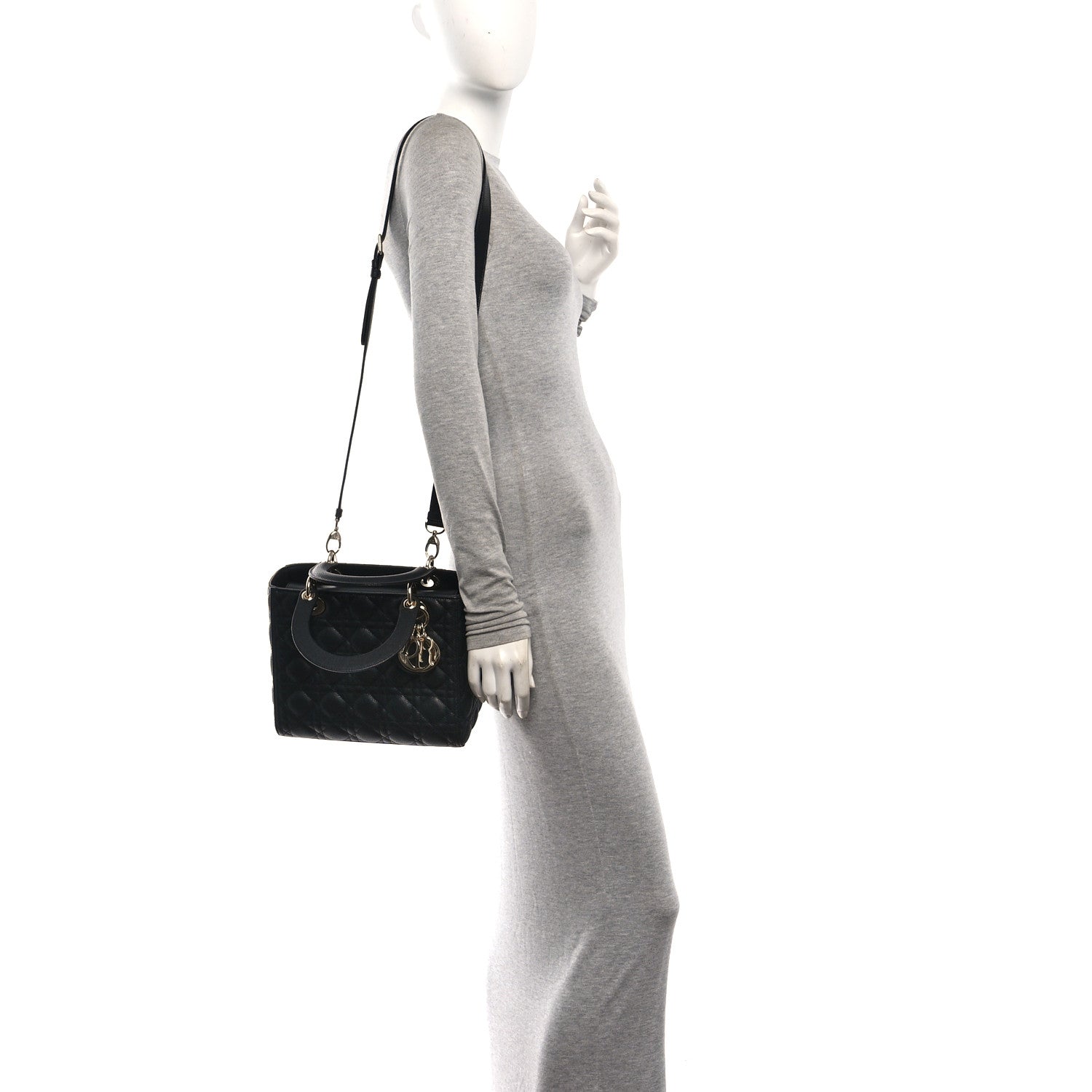 Christian Dior Grained Calfskin Cannage Medium Lady Dior Black 2 of 10