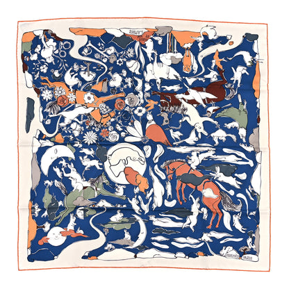 Hermes Silk Mille Et Un Lapins Scarf 90 White Marine Kaki 1 of 4
