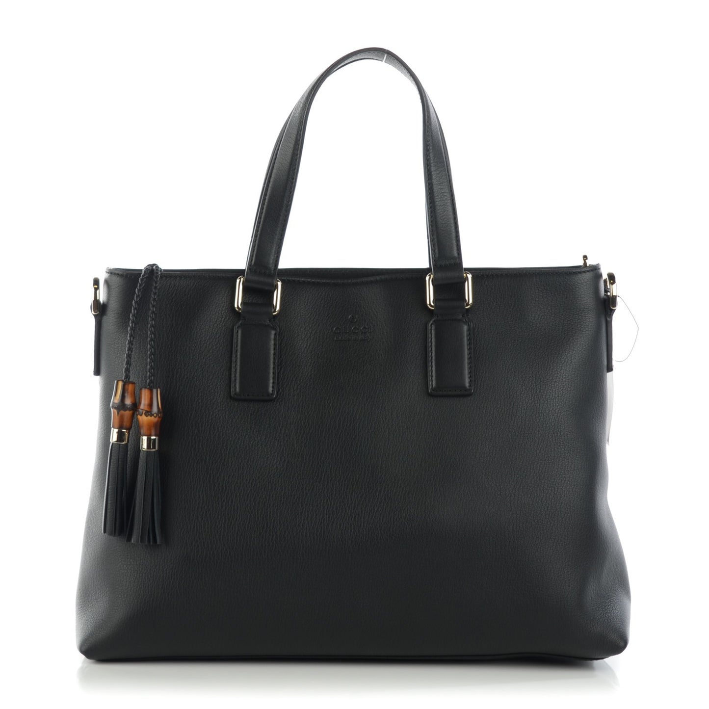 Calfskin Bamboo Tassel Top Handle Tote Black
