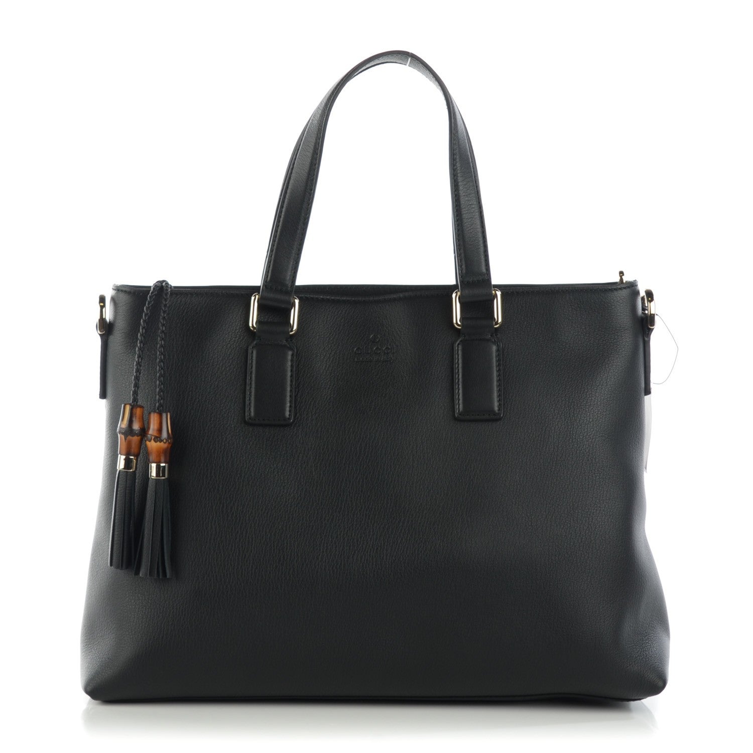 Gucci Calfskin Bamboo Tassel Top Handle Tote Black 1 of 6