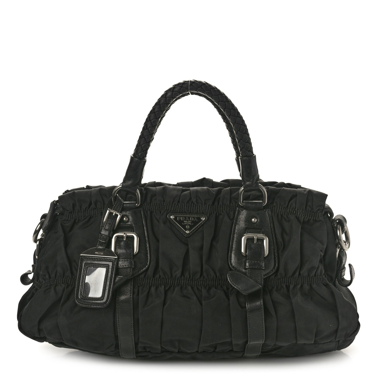 Tessuto Nylon Nappa Braided Gaufre Shopping Satchel Black
