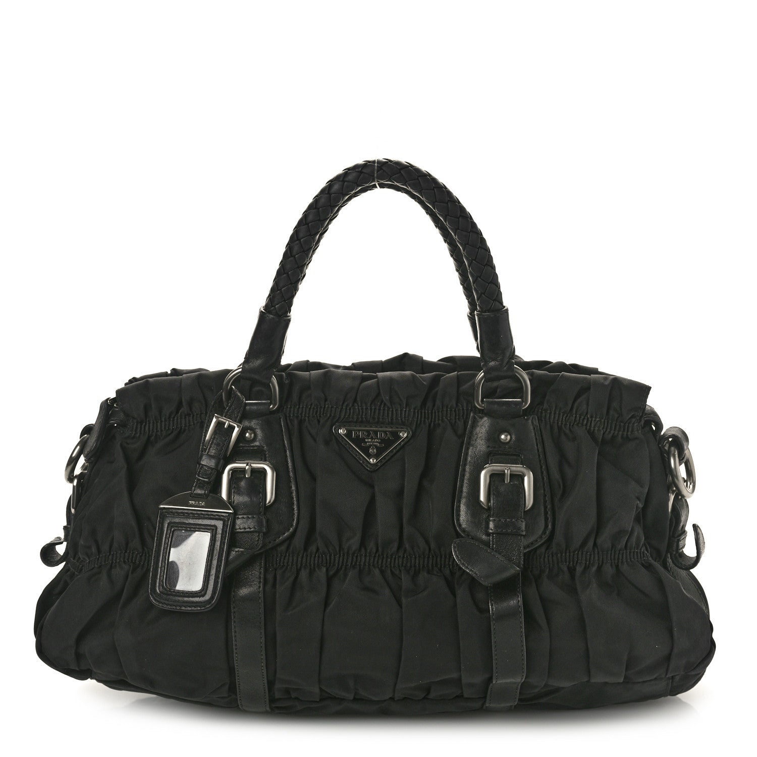 Prada Tessuto Nylon Nappa Braided Gaufre Shopping Satchel Black 1 of 9