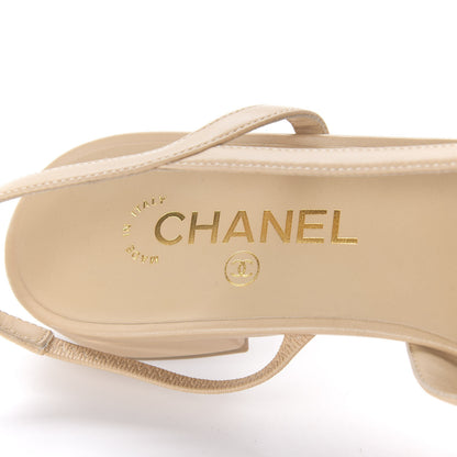 Chanel Lambskin Patent Cap Toe CC Slingback Sandals 40 Beige White 7 of 9