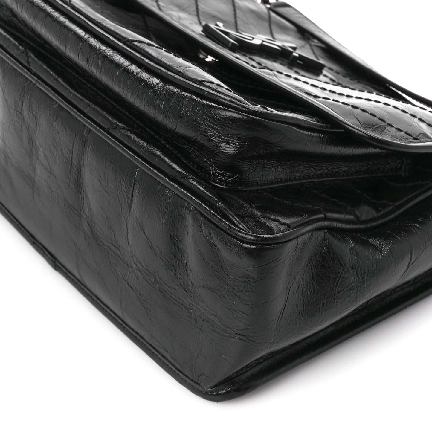Crinkled Calfskin Matelasse Monogram Medium Niki Chain Satchel Black