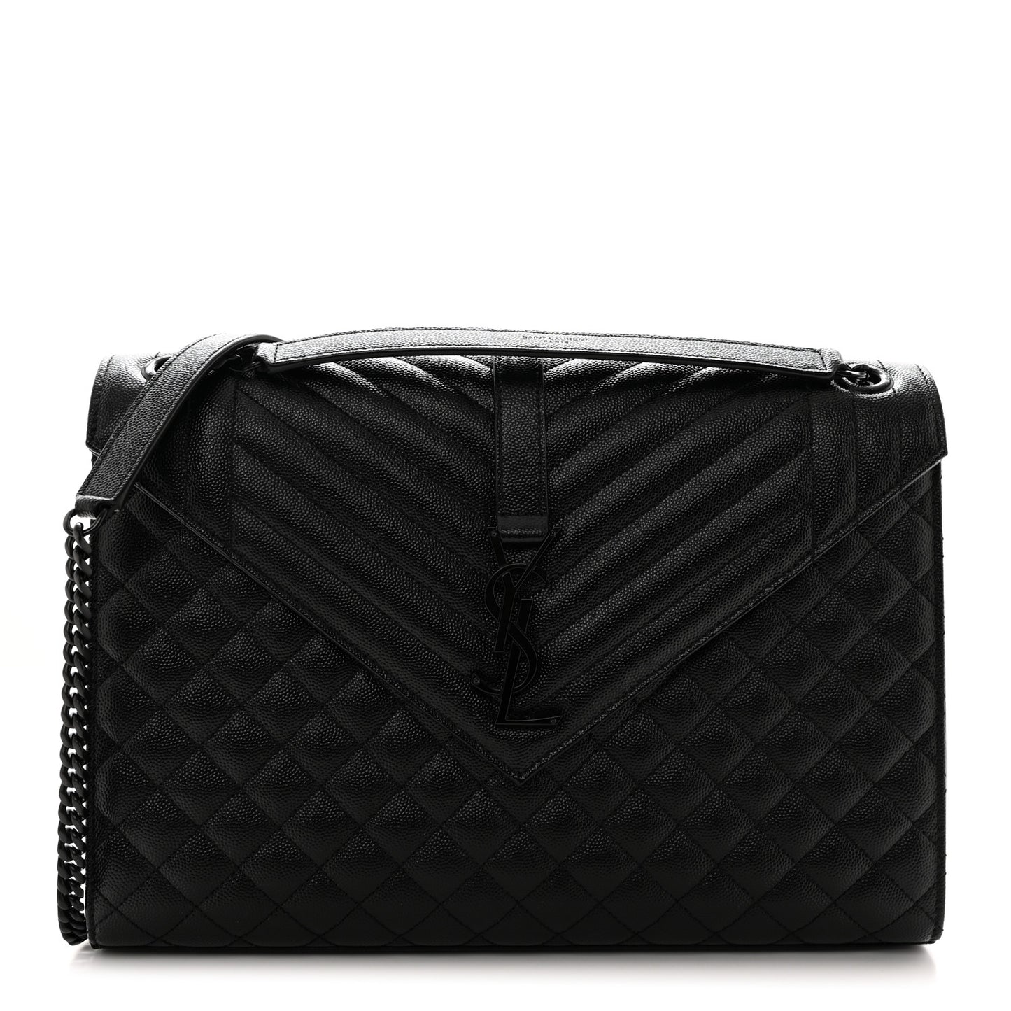 Grain De Poudre Textured Mixed Matelasse Large Triquilt Monogram Monochrome Satchel Black