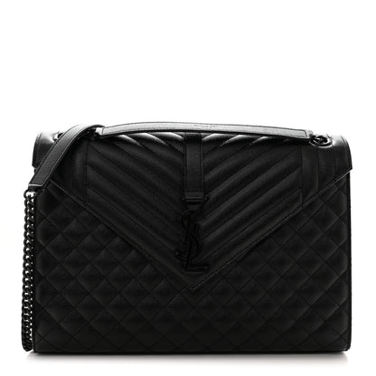 Saint Laurent Grain De Poudre Textured Mixed Matelasse Large Triquilt Monogram Monochrome Satchel Black 1 of 10