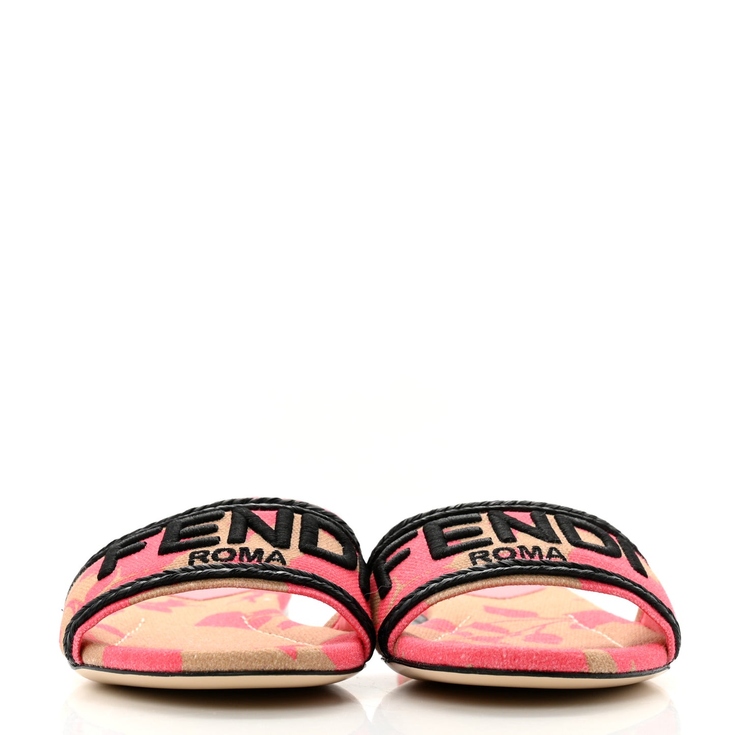 Canvas Rose Logo Embroidered Flat Slide Sandals 36 Kissed Black