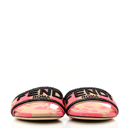 Fendi Canvas Rose Logo Embroidered Flat Slide Sandals 36 Kissed Black 3 of 9