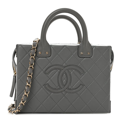 Chanel Calfskin Quilted Studded Square Vanity Case Grey 1 of 10
