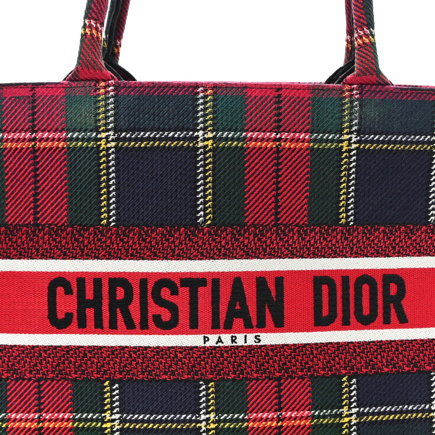 Canvas Embroidered Medium Tartan Check Book Tote Red Multicolor