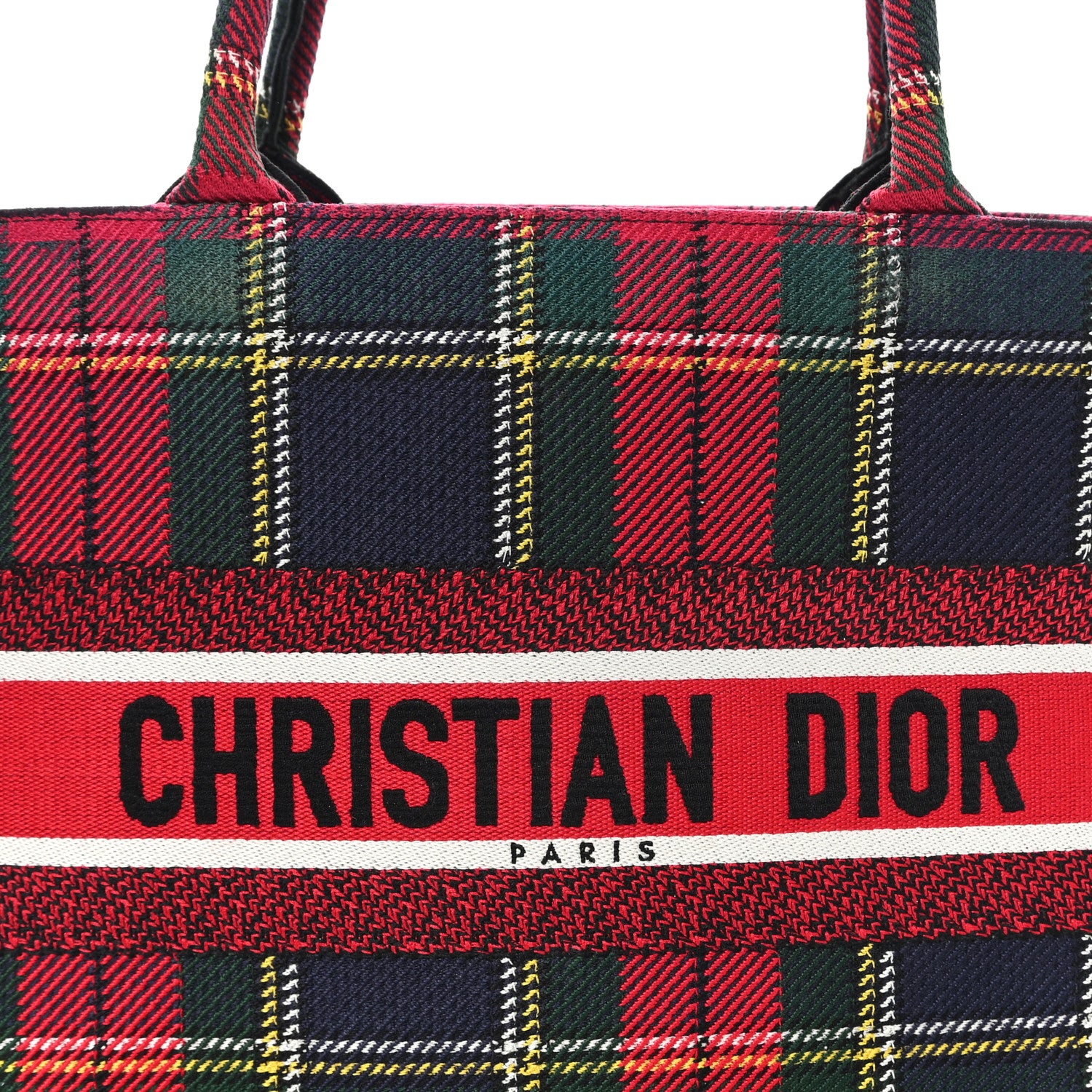 Christian Dior Canvas Embroidered Medium Tartan Check Book Tote Red Multicolor 8 of 10