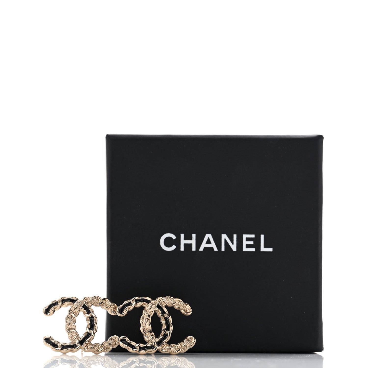 Chanel Enamel Metal Chain French New Wave CC Earrings Black Gold 5 of 5