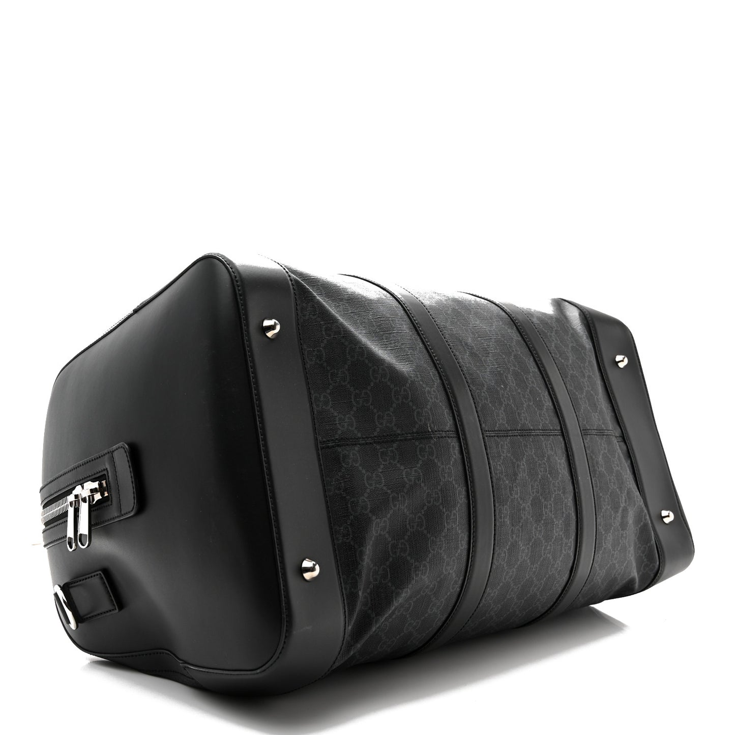 Soft GG Supreme Monogram Appia Calfskin Web Large Carry On Duffle Bag Black Grey