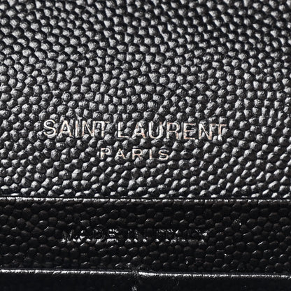 Saint Laurent Grain De Poudre Matelasse Chevron Monogram Monochrome Chain Wallet Black 6 of 11