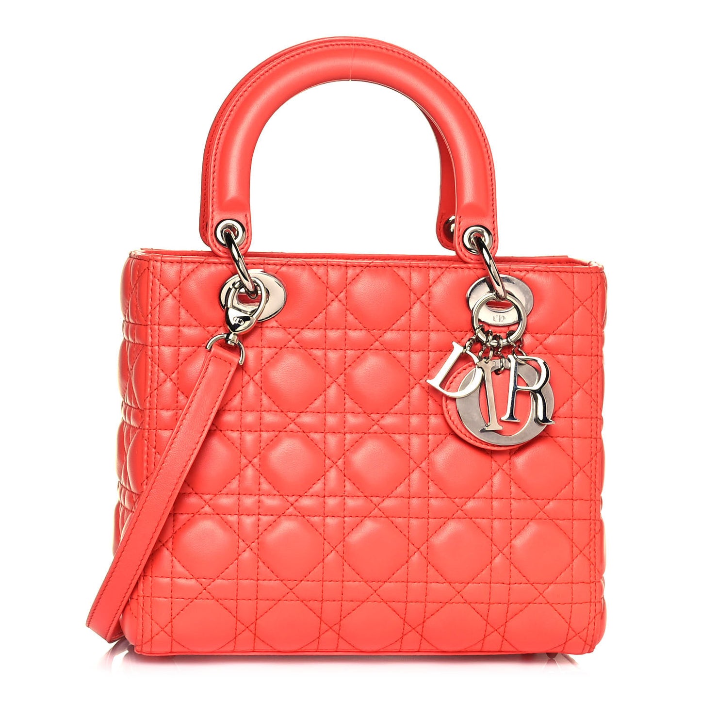 Lambskin Cannage Medium Lady Dior Coral