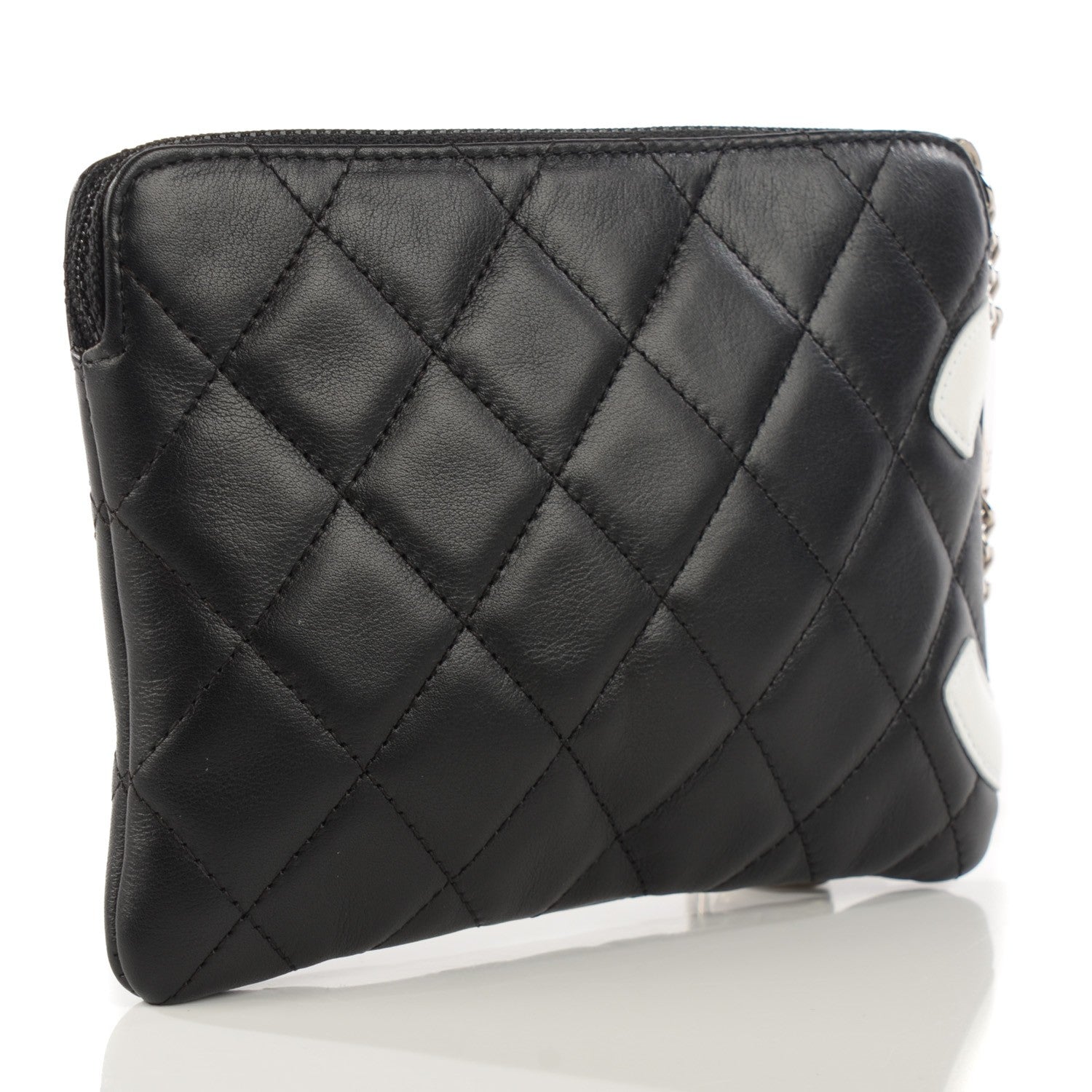 Chanel Calfskin Quilted Cambon Cosmetic Pouch Black White 3 of 7