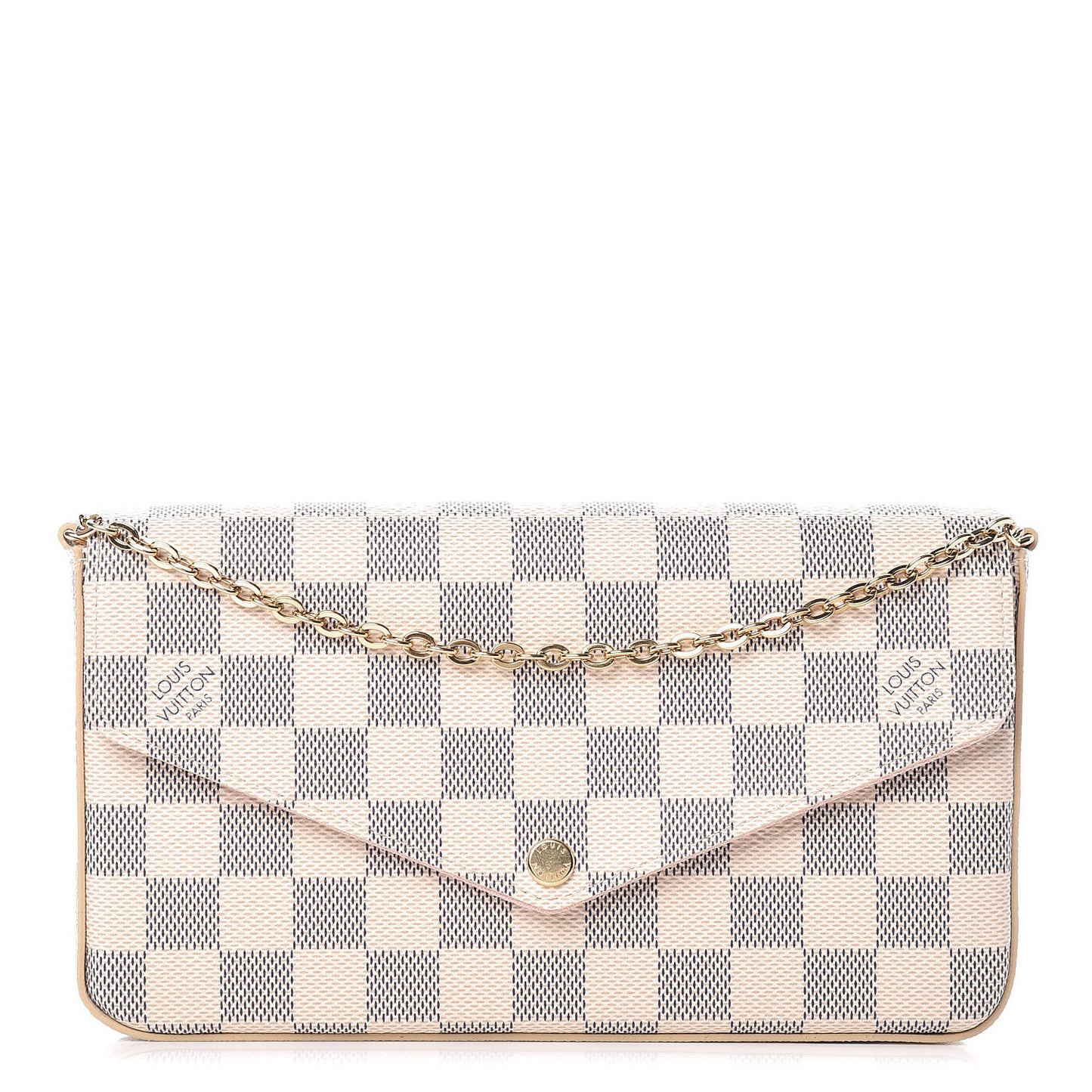 Damier Azur Pochette Felicie Chain Wallet Rose Ballerine