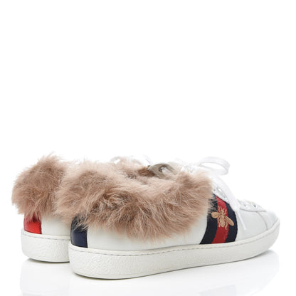 Gucci Calfskin Wool Web Bee Embroidered Womens Ace Sneakers 38 White 4 of 7