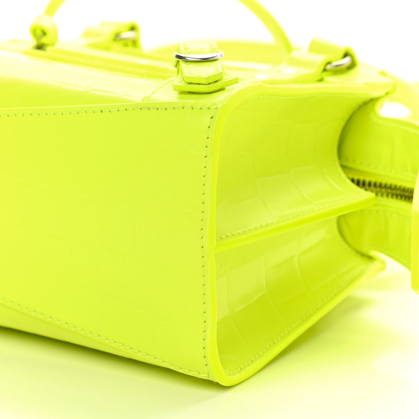 Semi Shiny Calfskin Crocodile Embossed Neo Classic Silver Hardware Mini City Fluo Yellow
