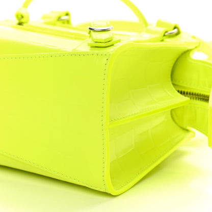 Balenciaga Semi Shiny Calfskin Crocodile Embossed Neo Classic Silver Hardware Mini City Fluo Yellow 8 of 8