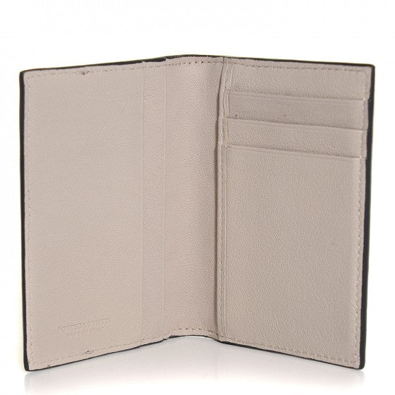 Washed Lambskin Intrecciato Bi-Color Card Case Medium Grey Mist