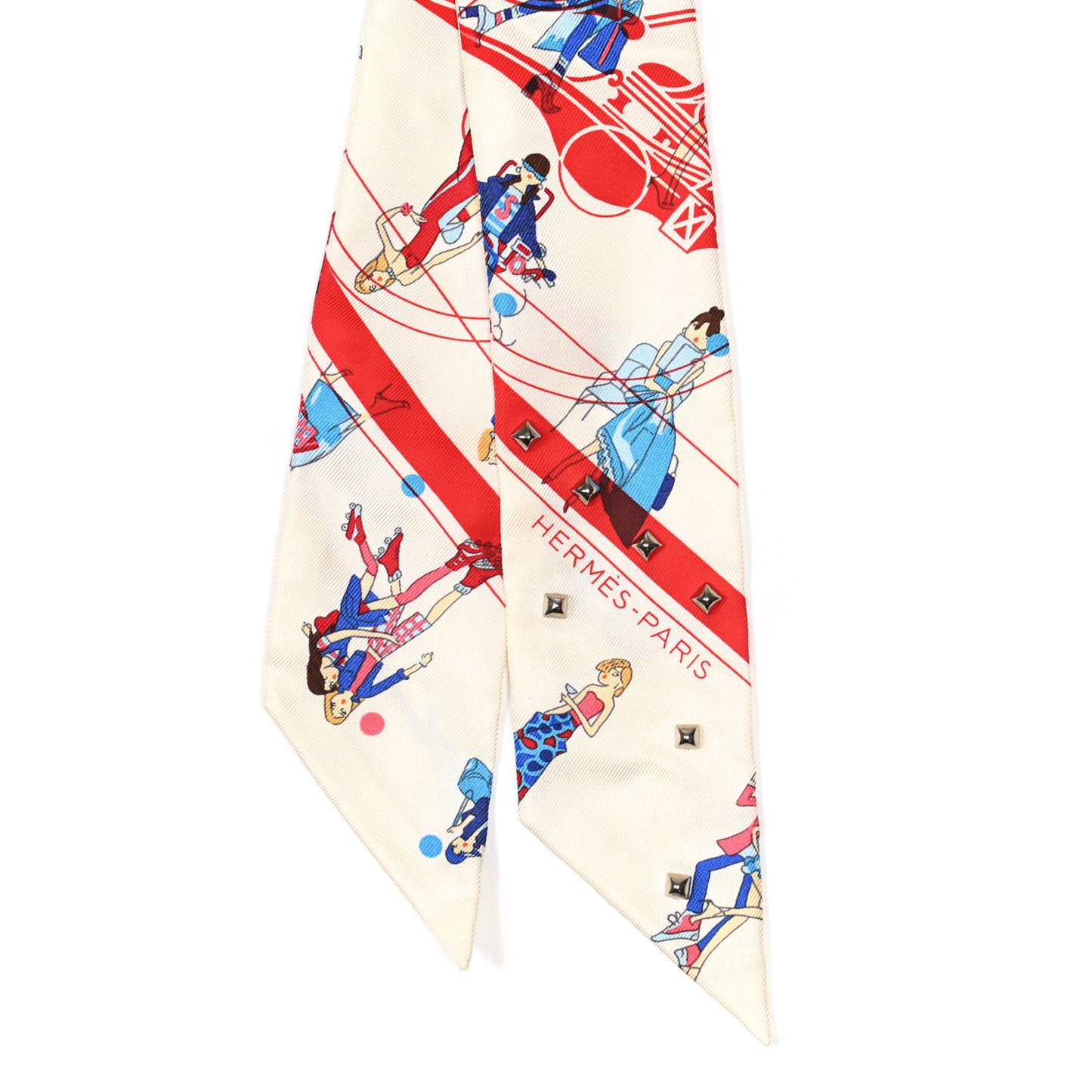 Silk Ex-Libris Les Parisiennes Studded Twilly Crème Rouge Bleu